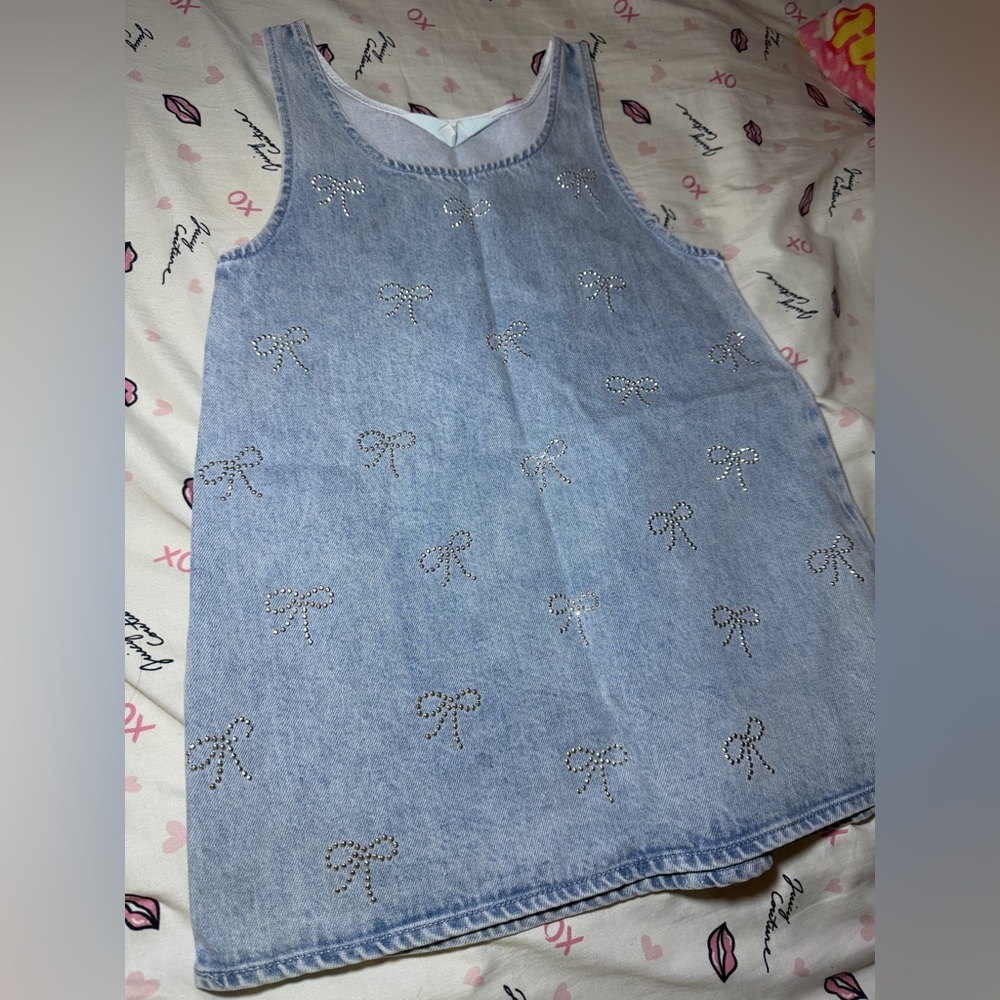 H&M Light Blue Denim Dress with Rhinestone Bows